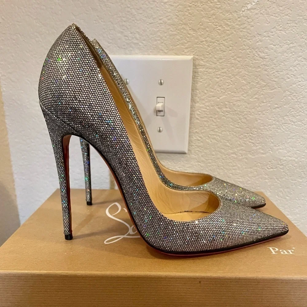 Christian Louboutin So Kate holographic disco ball sky silver pumps 120mm EU36.5